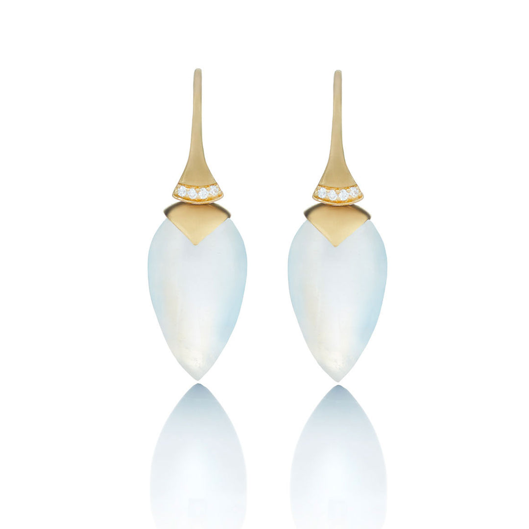 Rainbow moonstone plumb drop earrings
