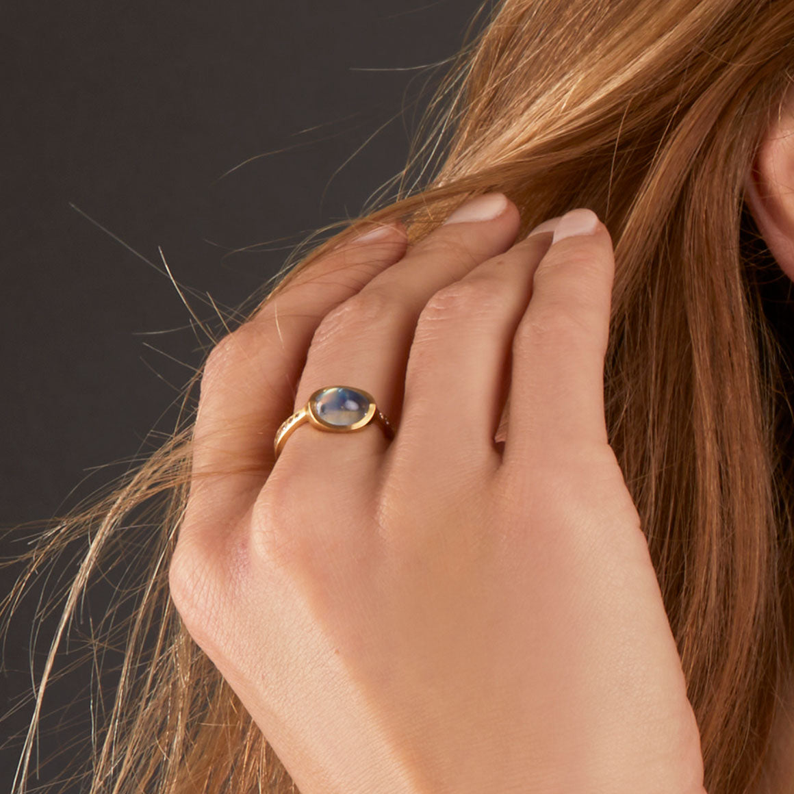 Pasha Ring with Rainbow Moonstone and Diamond Pavé