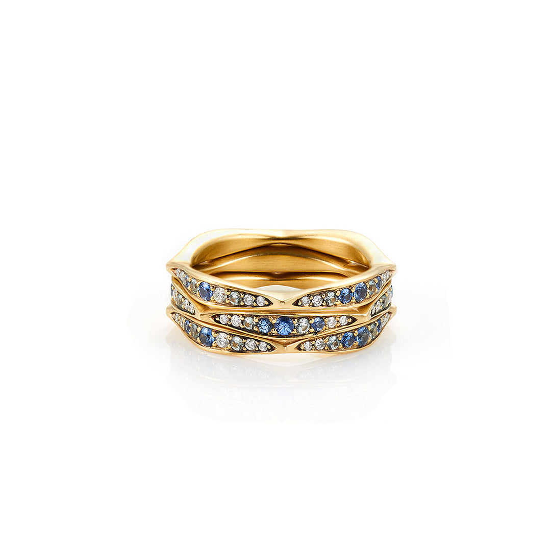 Wave stack ring with Blue Sapphire pavé