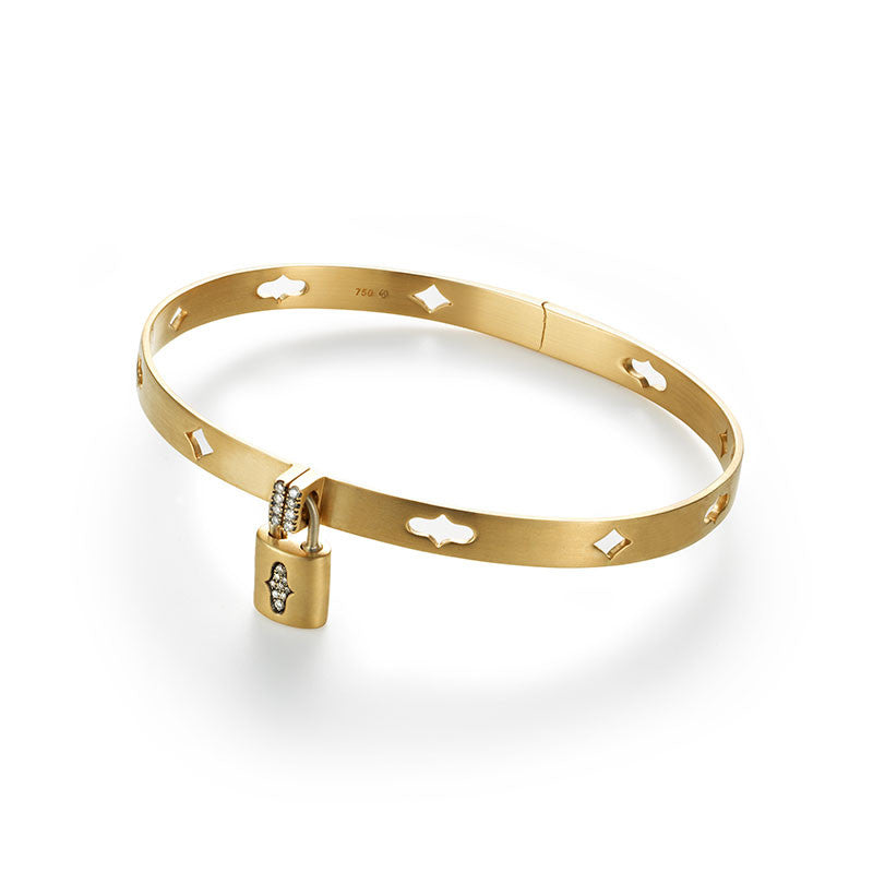 Hinged oval bangle with removable padlock charm – Anahita Jewelry