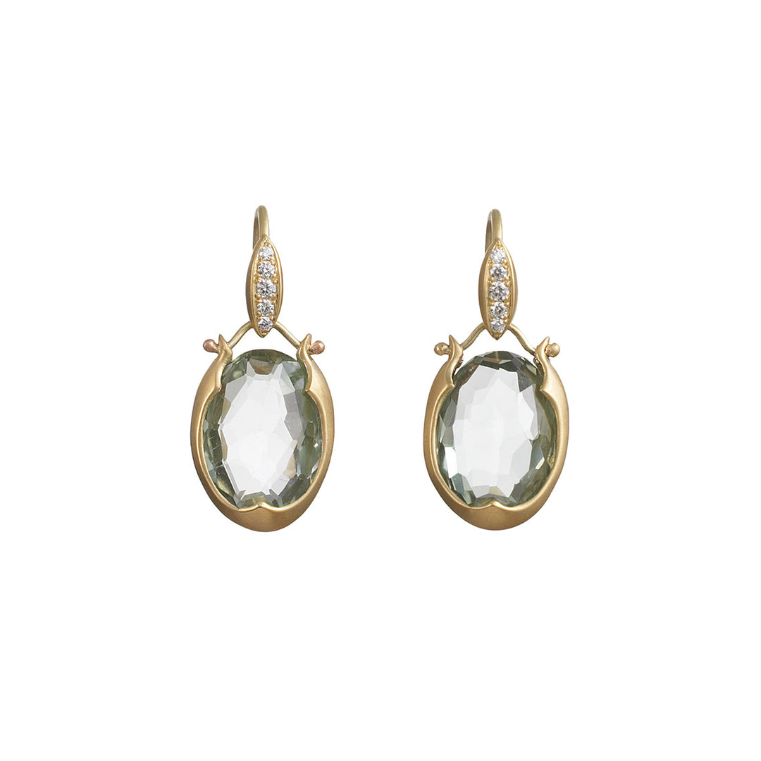 Lovebird Oval Drop Earrings with Green Amethyst