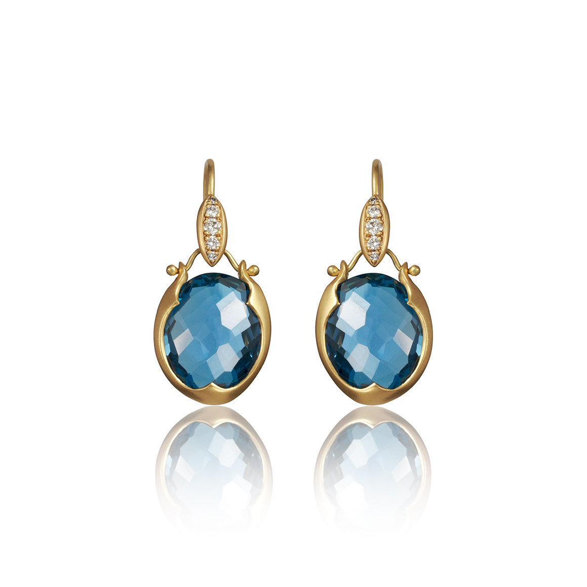 Lovebird Oval Drop Earrings with London Blue Topaz