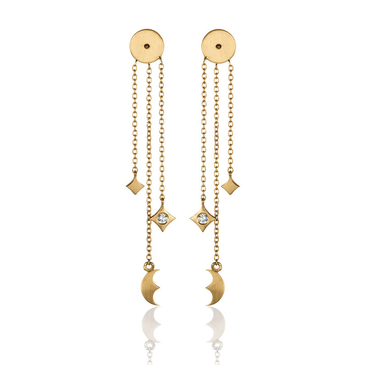 Diamond Motif Earrings on Triple Strand Chain on ear back