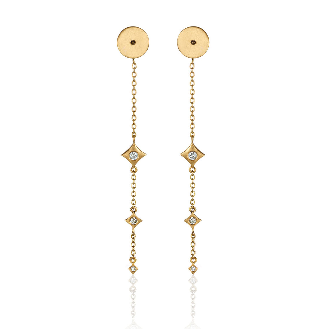 Triple Diamond Motif Earrings on Chain Ear Back
