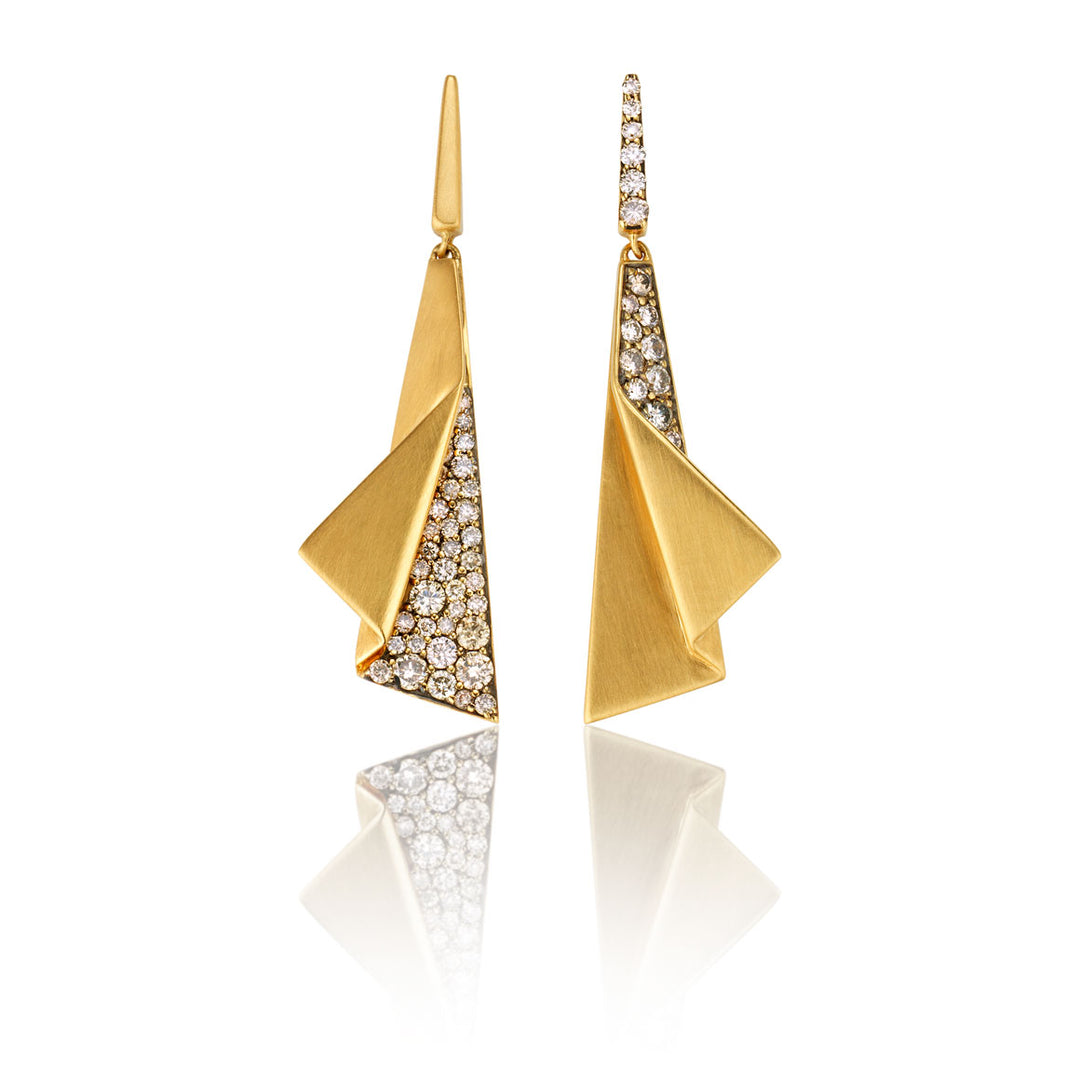 Pavéd Folded Plane drop earrings