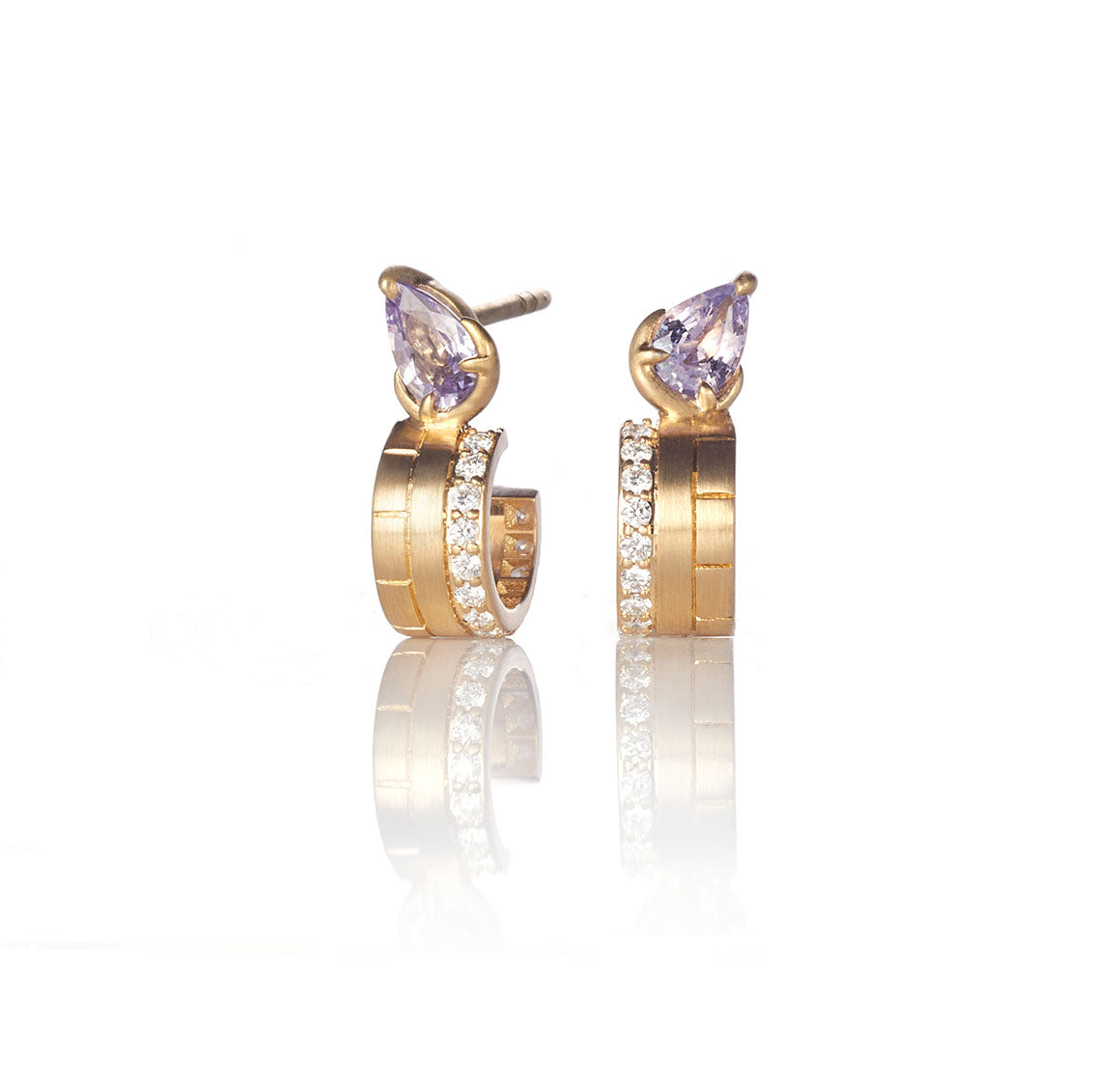 Purple Sapphire and diamond huggie hoop earrings