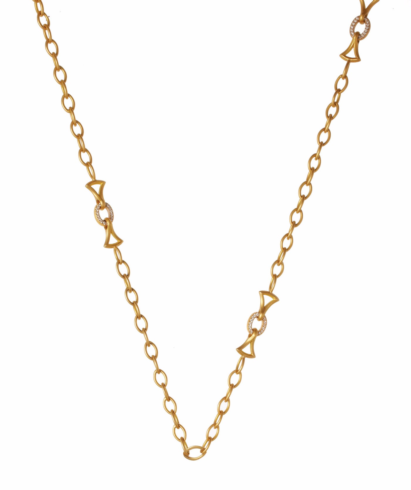 Oval Link Necklace with Triangle Motifs and Pavé Links
