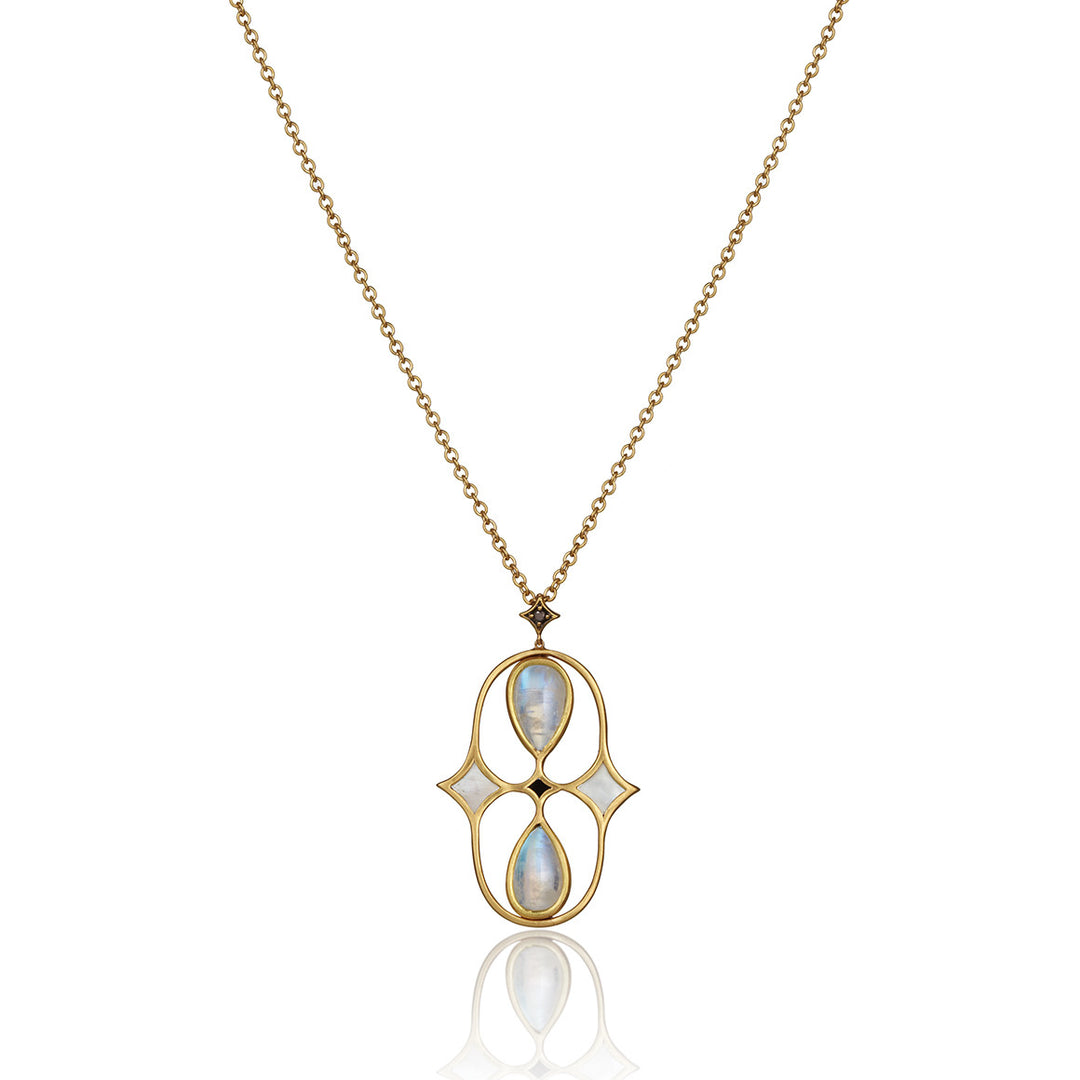 Large Ani Pendant Necklace with Rainbow Moonstone