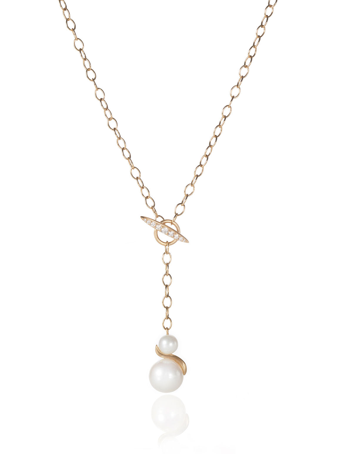 Double Pearl drop on Toggle chain necklace