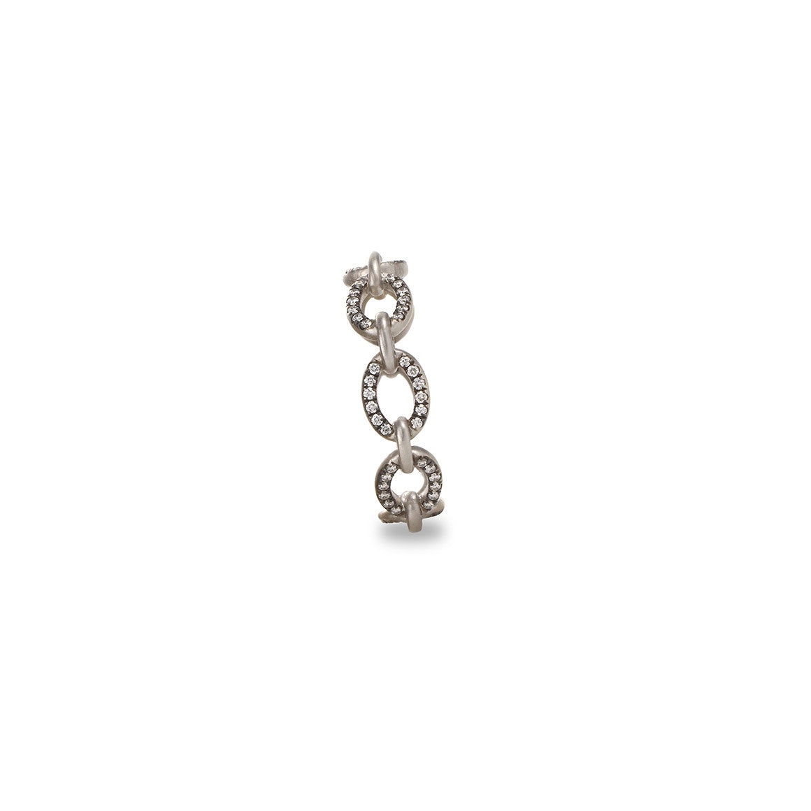 White Gold Oval Link Ring with Diamond Pavé