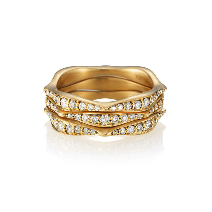 Wave stack ring with white diamond pavé