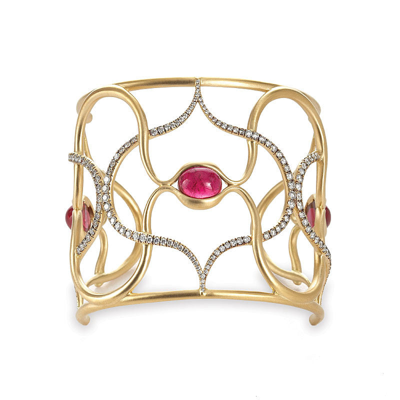 Artemisia Cuff Bracelet with Rubelite in Yellow Gold