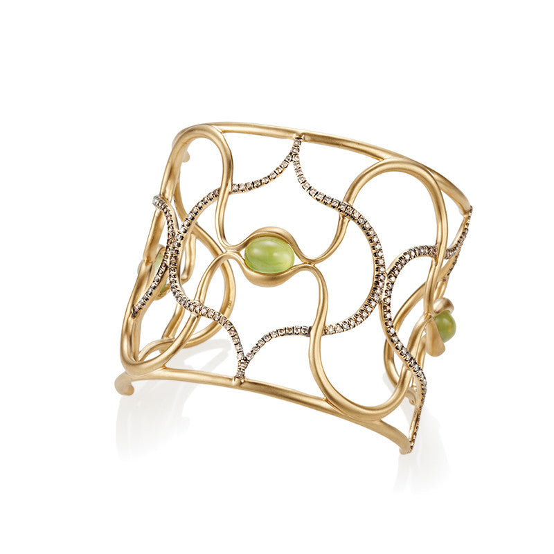 Artemisia Cuff Bracelet with Prehnite in Yellow Gold