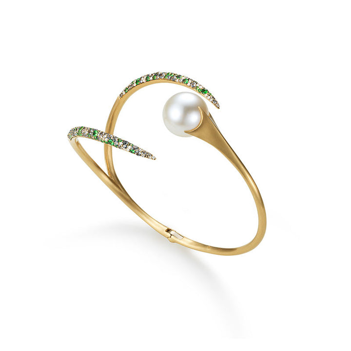 Hinged serpent cuff with white South Sea Pearl and pavé