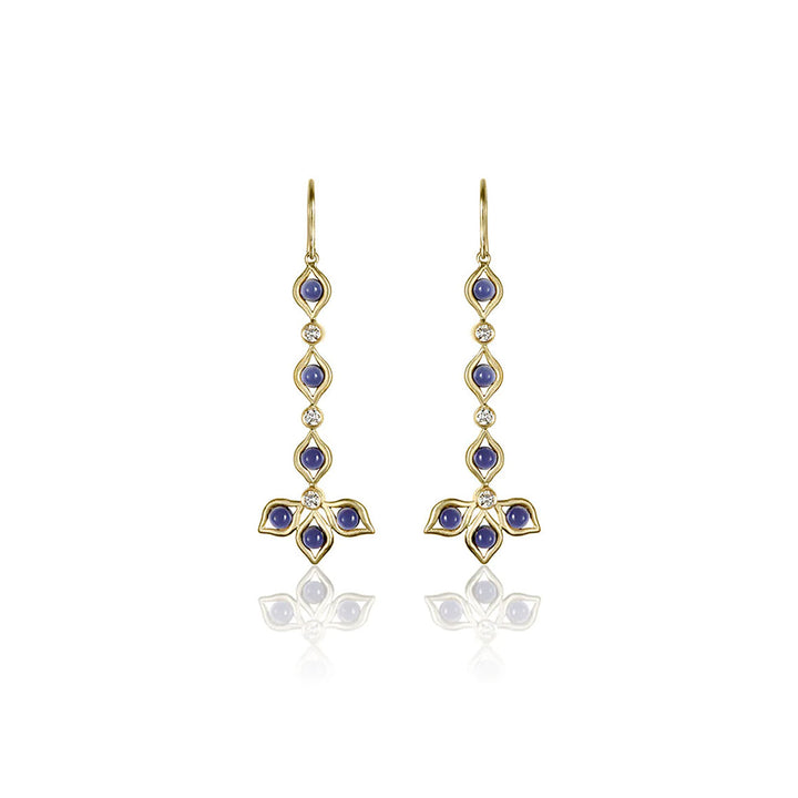 Petal Long Drop Earrings with Iolite