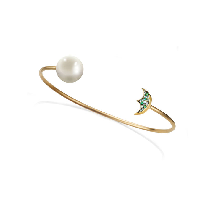 Fresh Water Pearl and Moon Open Cuff Bangle