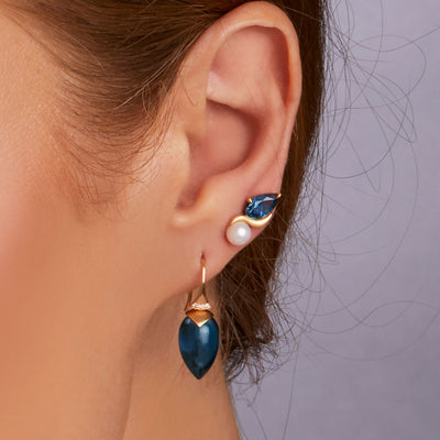 Pearl and London Blue Topaz stud earrings