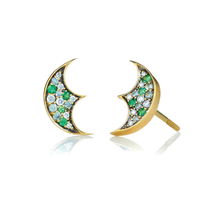 Tsavorite Cresent Moon Stud Earrings