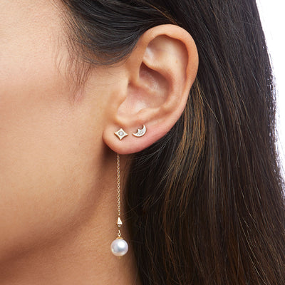 White Fresh Water pearl earrings on drop chain ear backs