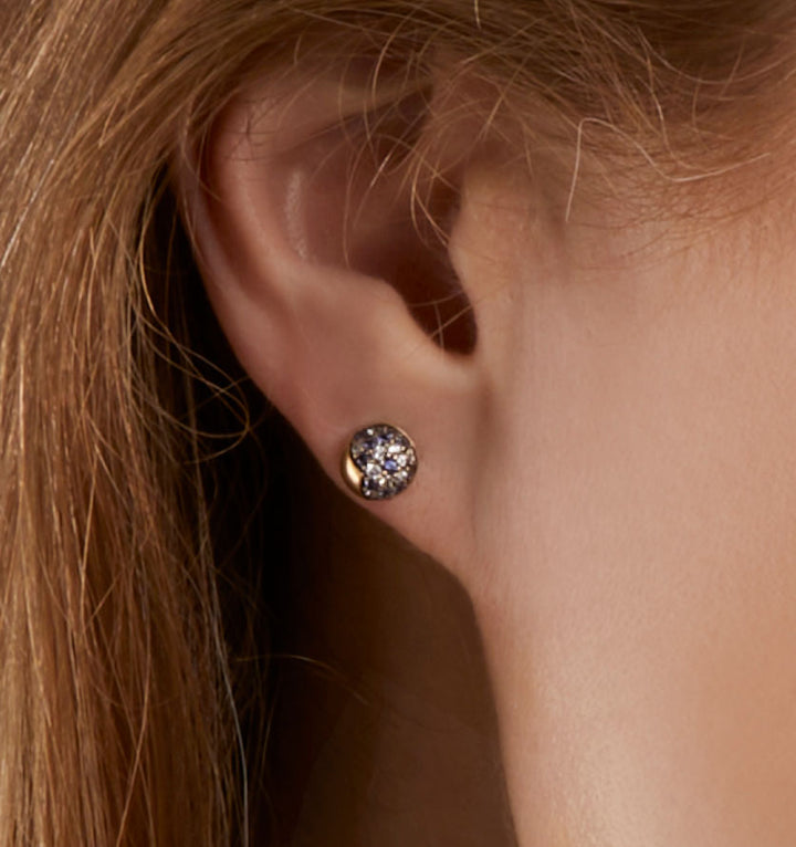 HALF-DOME BLUE SAPPHIRE PAVÉ STUD EARRINGS