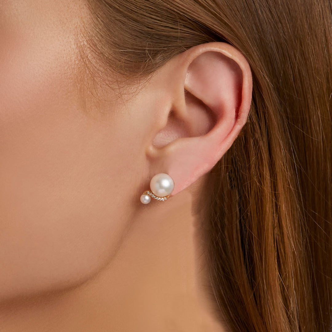 Double pearl stud earrings