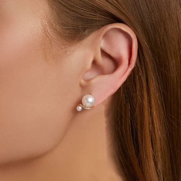 Double pearl stud earrings