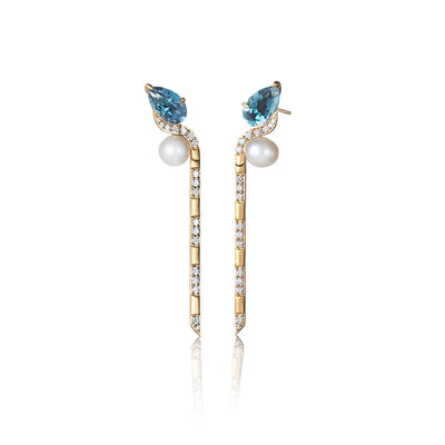 Pearl & London Blue Topaz Drape earrings