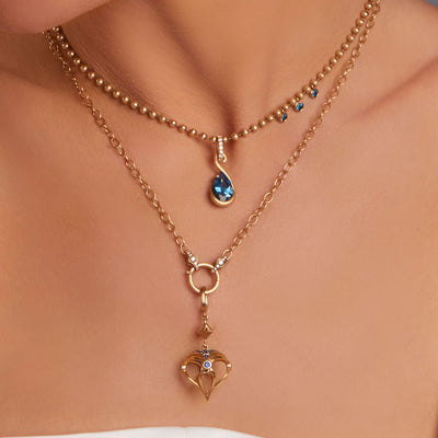 Ball Chain Necklace with London blue topaz bezels