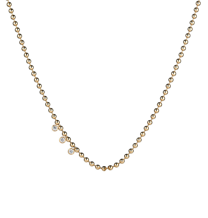 Ball Chain Necklace with white diamond bezels