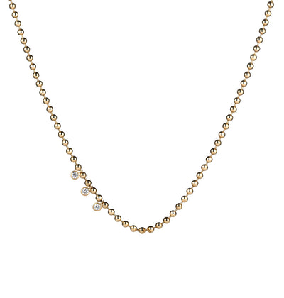 Ball Chain Necklace with white diamond bezels