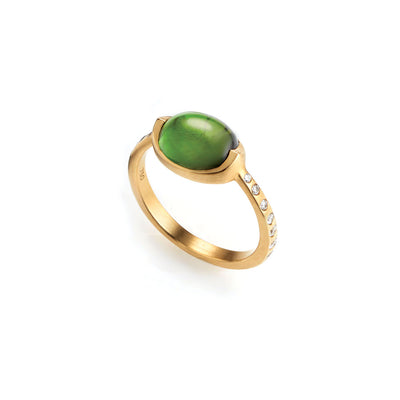 Pasha ring with green tourmaline and diamond pavé