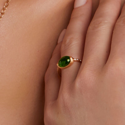 Pasha ring with green tourmaline and diamond pavé