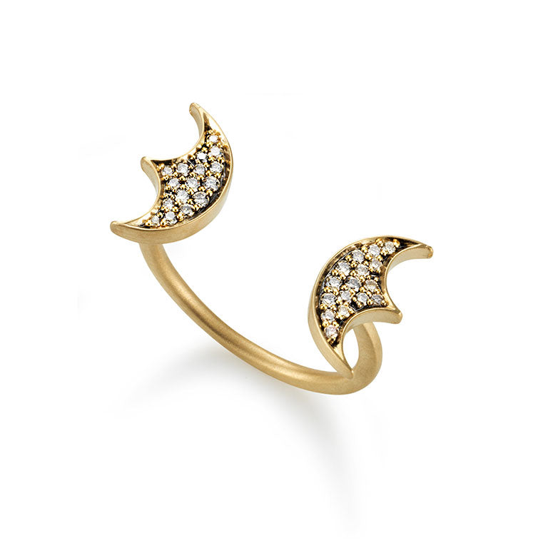 Champagne Diamond Pavé Double Crescent Moon Ring