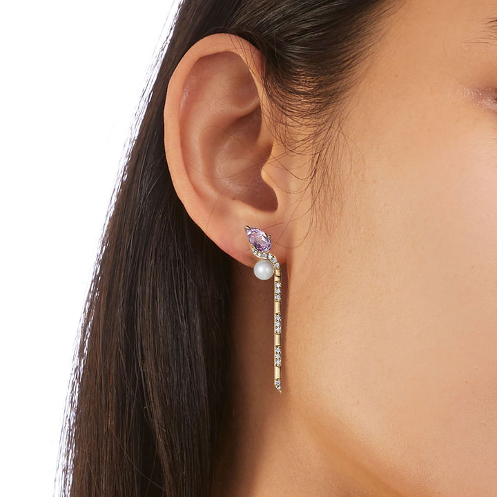 Pearl & Kunzite Drape earrings