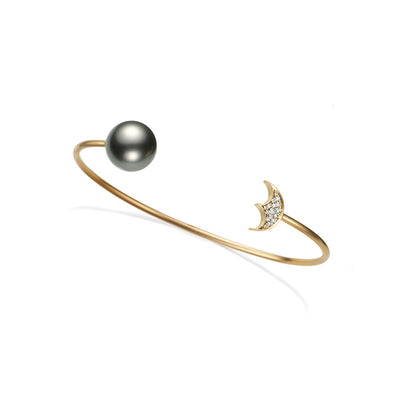 Pearl and Moon Open Cuff Bangle