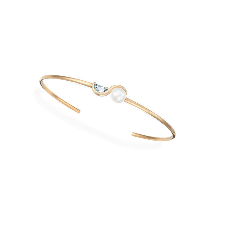 Pearl & Half- moon open cuff bangle