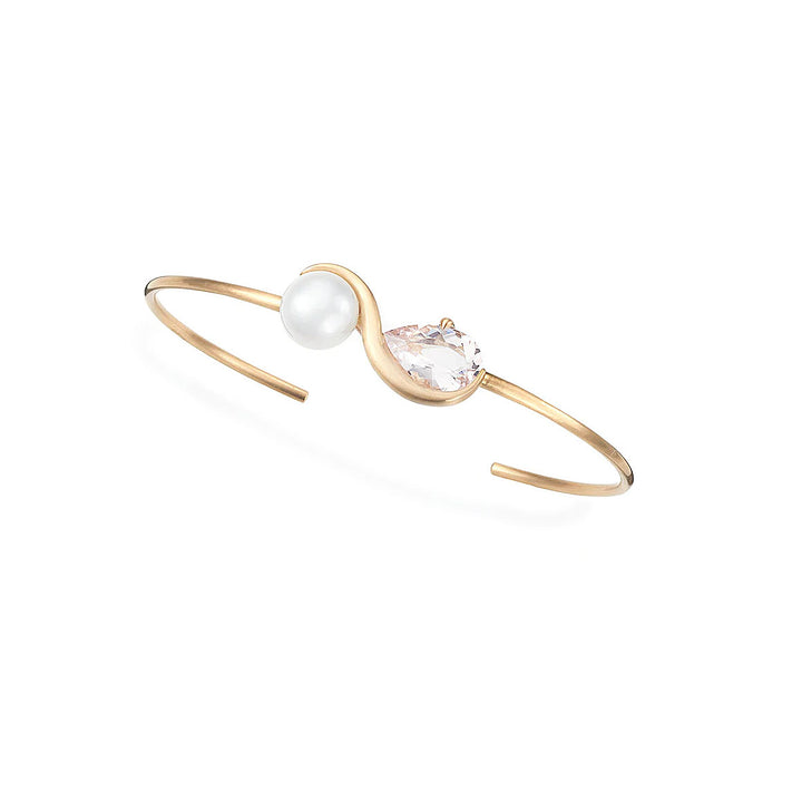 Pearl & Morganite open cuff bangle