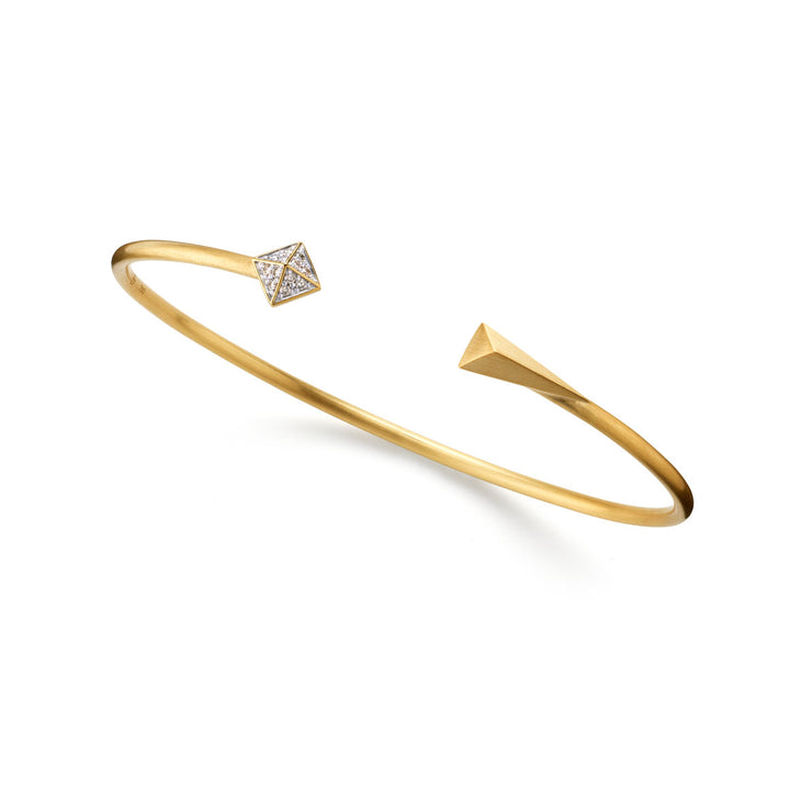 Pavéd pyramid and Folded Plane open cuff bangle