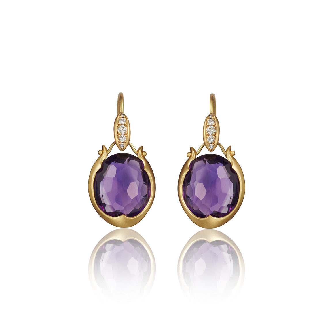 Lovebird Oval Drop Earrings with Purple Amethyst