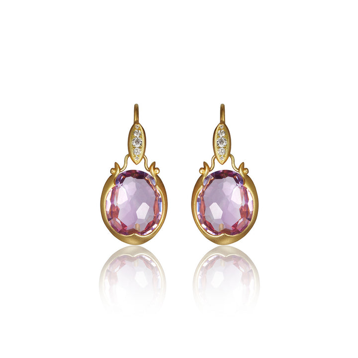 Lovebird Oval Drop Earrings with Rose-de-France