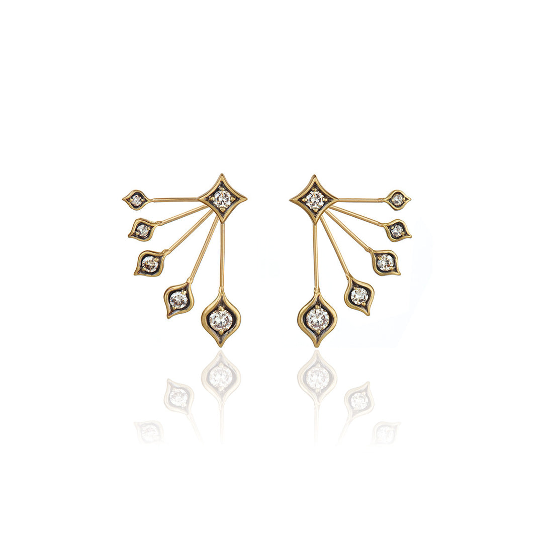 Peacock Fan Earrings in Yellow Gold