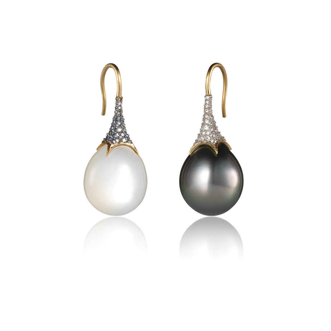 Moonstone and Gray Tahitian Pearl Drop Earrings