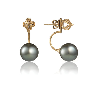 Onion Dome and Gray Tahitian Pearl Cage Earrings