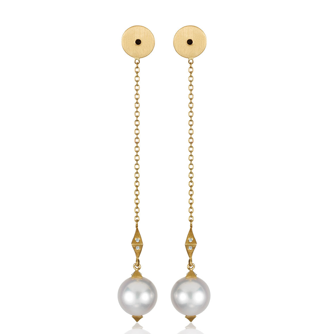 White Fresh Water pearl earrings on drop chain ear backs – Anahita Jewelry