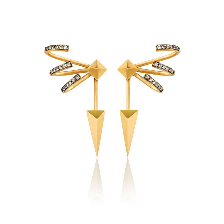 Pyramid stud and fan earrings