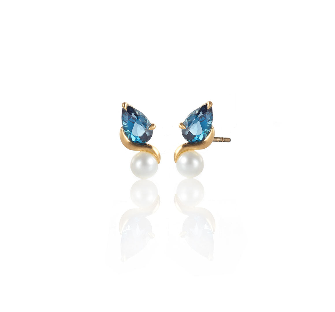 Pearl and London Blue Topaz stud earrings