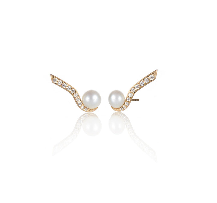 Diamond and Pearl ear climber earrings