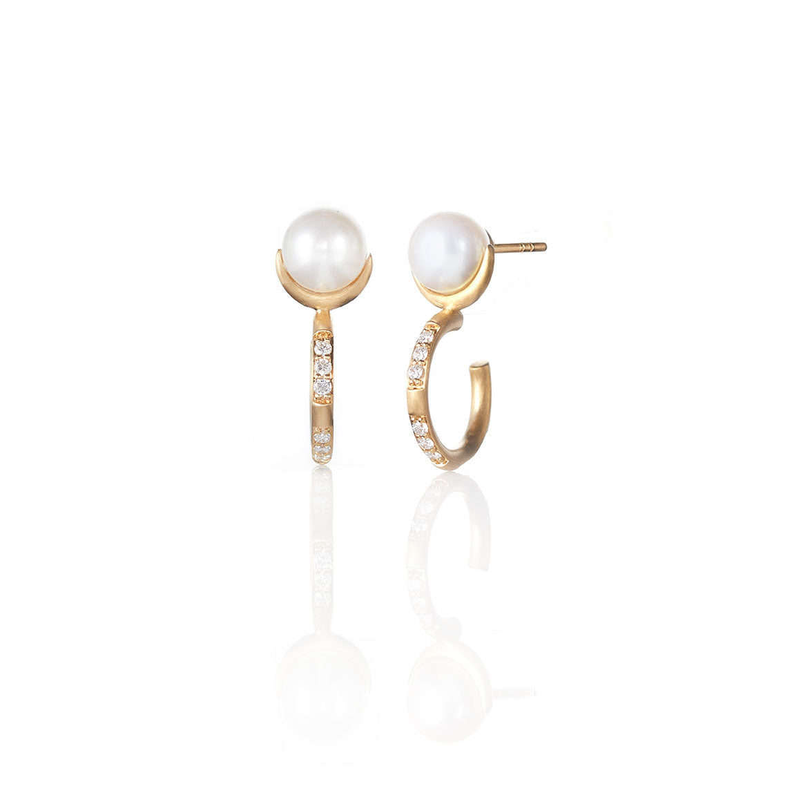 Pearl and diamond hoop huggie earrings