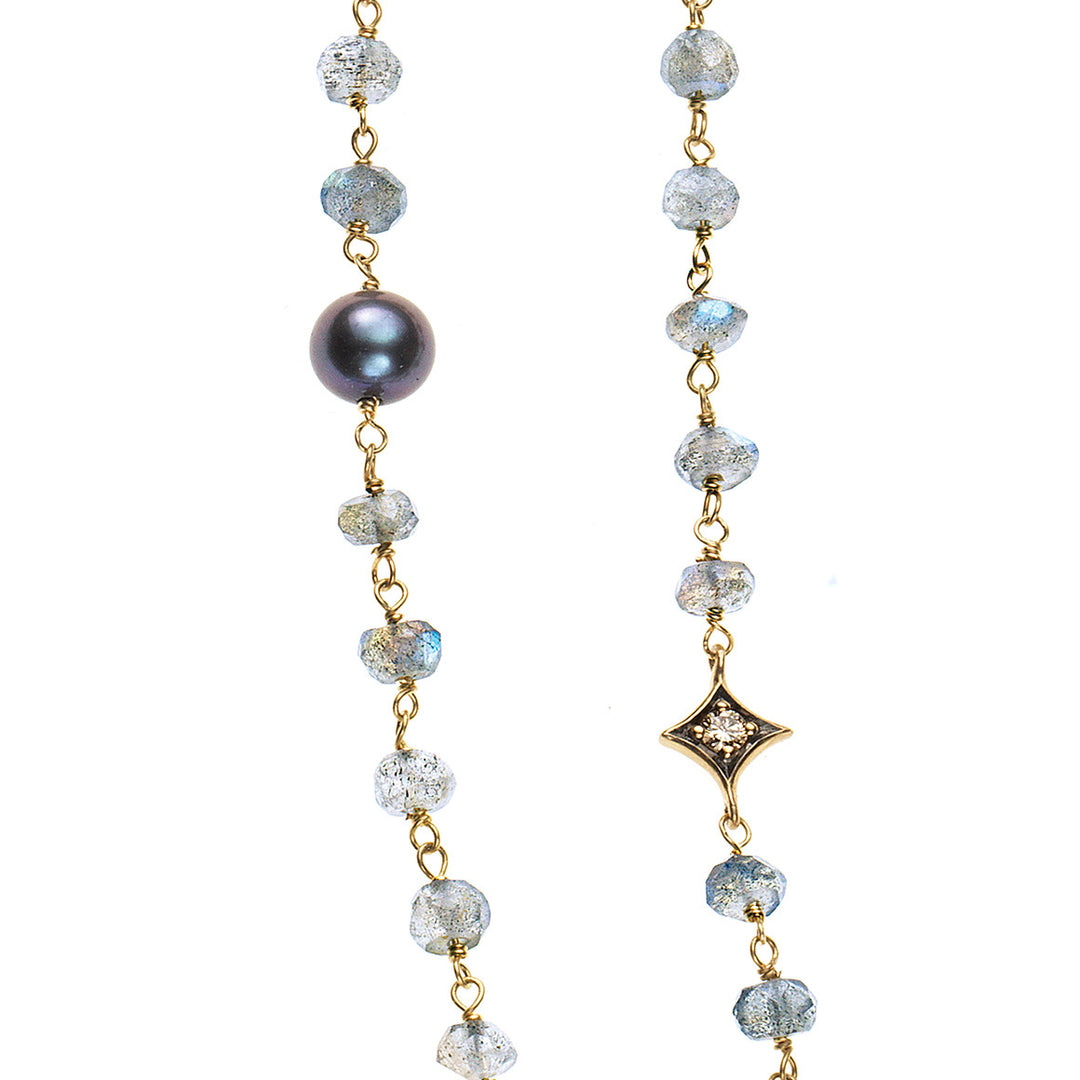 Wire-Wrapped Necklace with Labradorite and Pearl