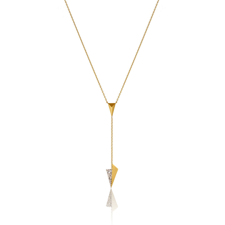 Pyramid motif and Pavéd Folded Plane Y-necklace